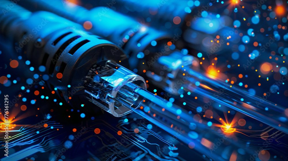 Poster glowing data cables on an abstract background conveying information background in the digital world.