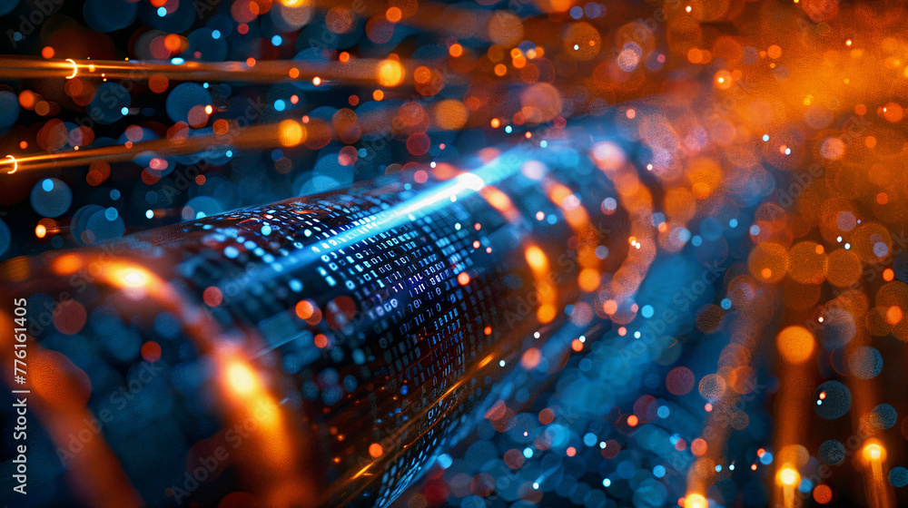 Poster glowing data cables on an abstract background conveying information background in the digital world.
