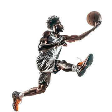 Action image of basketball player on transparent background PNG