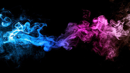 Splash and mixing of vibrant colour smoke on black background.