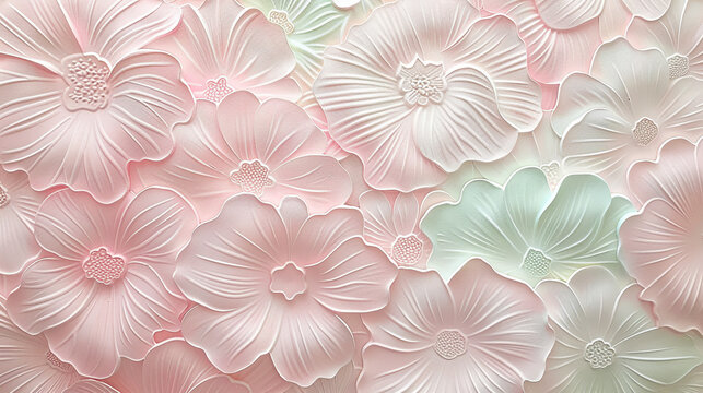 Abstract floral background of pink and white flowers on pastel background. AI.