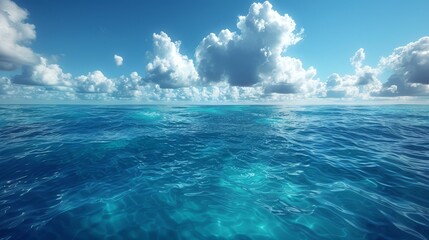   A expansive water body with clouds populating the sky above, featuring a mid-ocean expanse of water - obrazy, fototapety, plakaty