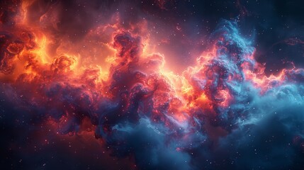   A colorful sky teeming with numerous stars A sky filled with myriad red and blue clouds - obrazy, fototapety, plakaty