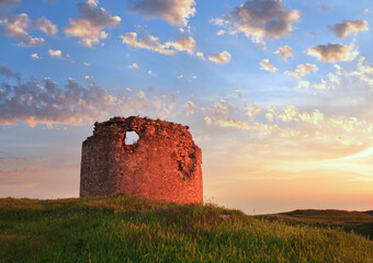 Summer sunset view of ancient  Crimean fortress (near Sevastopol Town, Crimea, Ukraine)