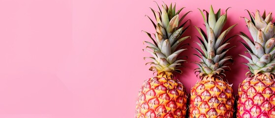   Three pineapples against a pink backdrop, with spaces for titles above each fruit ..Or, if you prefer a more concise version: P