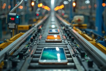Precision and advanced technology are at work in this view of the production line of smartphones