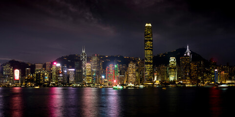 China, Hong Kong, Island panorama dusk - obrazy, fototapety, plakaty