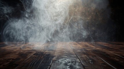 A Dark Wooden Floor with Smoke - obrazy, fototapety, plakaty