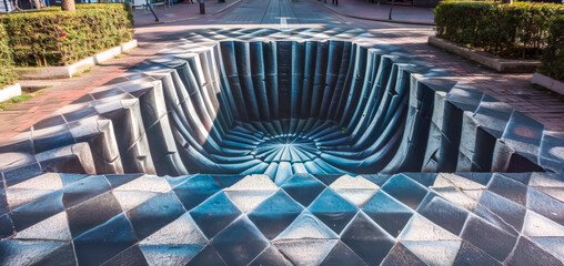Surreal 3d pavement art of an abyss