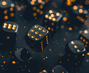Obraz premium black dice, black and yellow dice, lots of dices on the screen, mobile wallpaper, phone background