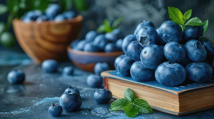 Muurstickers Academic achievement space with a study timetable, educational encouragement quotes, and brain-boosting blueberries, solid color background, 4k, ultra hd © Gefo