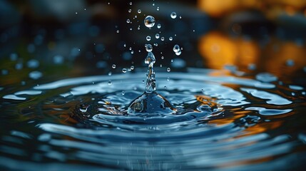 Artistic representation of a water droplet splashing into a serene pond, symbolizing hydration, solid color background, 4k, ultra hd - obrazy, fototapety, plakaty