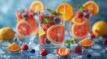 Fresh fruit infused water as a refreshing and healthy drink alternative, solid color background, 4k, ultra hd - obrazy, fototapety, plakaty