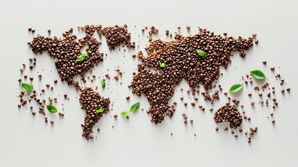 A world map made from coffee beans. - obrazy, fototapety, plakaty