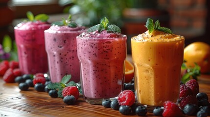 Holistic health retreat center serving spiritual smoothies alongside an array of raw and pure snacks, solid color background, 4k, ultra hd