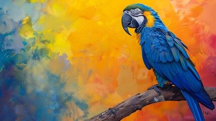 blue macaw bird on colored background
