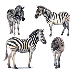 Watercolor drawing vector of a Zebra collection, isolated on a white background, clipart image, Illustration painting, design art, Zebra vector, Graphic logo, drawing clipart. 