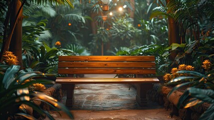 Quiet nook in a botanical garden, surrounded by exotic plants and subtle fragrances, solid color background, 4k, ultra hd - obrazy, fototapety, plakaty