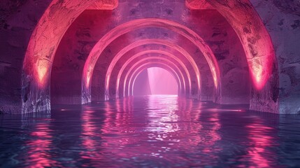 Quiet meditation space under an arched bridge, with the sound of a stream below, solid color background, 4k, ultra hd - obrazy, fototapety, plakaty