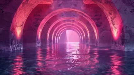 Deurstickers Quiet meditation space under an arched bridge, with the sound of a stream below, solid color background, 4k, ultra hd © Gefo