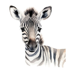 Fototapeta na wymiar Watercolor painting of a face zebra, isolated on a white background, drawing clipart, Illustration Vector, Graphic Painting, design art, logo, Zebra vector 