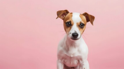 Brown and White Dog Standing on pink background