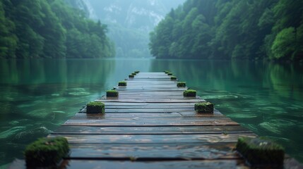 Tranquil spot on a gently swaying dock, connecting with the water's natural rhythm, solid color background, 4k, ultra hd - obrazy, fototapety, plakaty