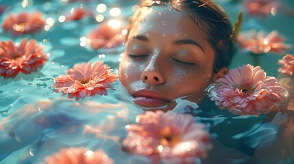 Tranquil spa oasis with floating flowers, soothing eye masks, and a selection of rejuvenating body wraps, solid color background, 4k, ultra hd