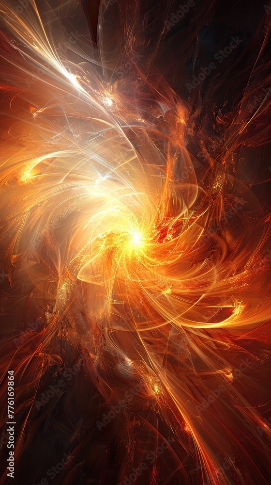 Wall mural mysterious image of dynamic orange and red lines on a dark background. the concept of abstract art a