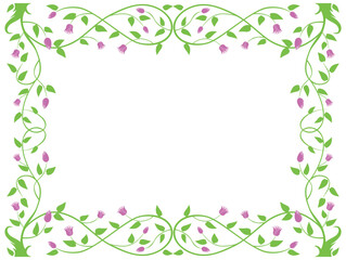Frame floral, tree branches, spring, blooming,green leaves, pink flowers, flexible, vector decorative border,greeting card,invitation