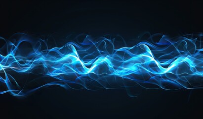 Blue glowing smoky waves on a black background. The concept of abstraction and flow.