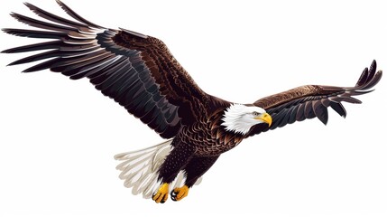 A bald eagle flying in sky in wild. Vector illustration art drawing.
