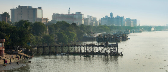 India, Kolkata, Hooghly river cityscape