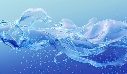 Dynamic water waves on a blue background. The concept of purity and movement.