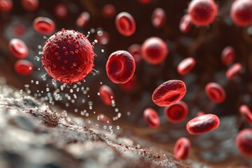 Group of Red Blood Cells Floating in Air