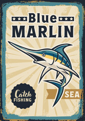 AGED BLUE MARLIN FISH BANNER - 776171880