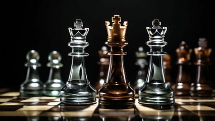 Glass chess pieces on the chess board