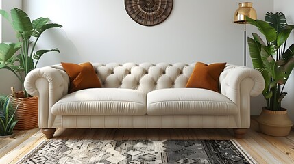 Minimalist White Sofa with Indoor Plants