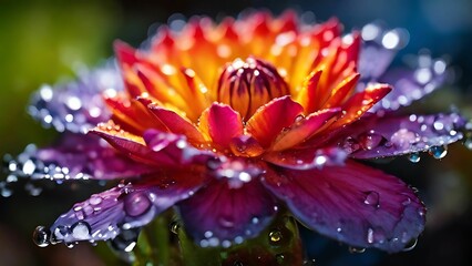 Water drops on the vibrant blooming flower
