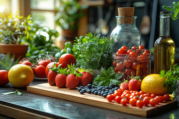 Healthy Lifestyle Concept with Fresh Fruits and Vegetables