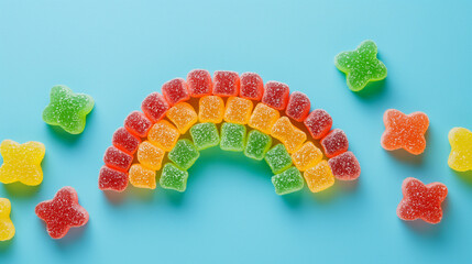 Rainbow of Gummy Bears, Vibrant Candy Arrangement, Colorful Treat