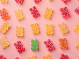 Colorful Jelly Candies on Pink Background, Sugary Treats, Sweet Delights