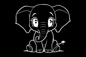 Elephant Icon.Cute elephant cartoon outline icon. Cute baby elephant cartoon outline. - 105