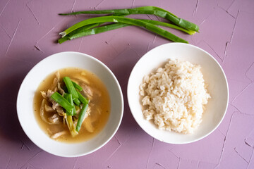 dak gomtang with rice pilaf close-up