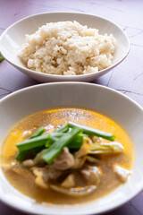 dak gomtang with rice pilaf close-up