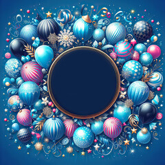 Holiday party banner with blue balloons background