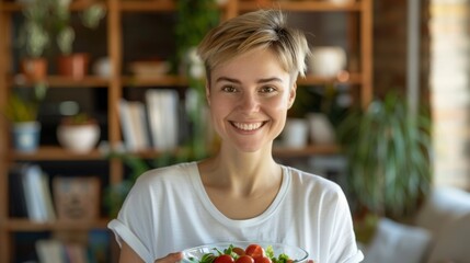 A Woman Presenting Healthy Salad