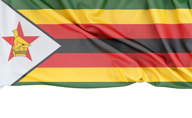 Flag of Zimbabwe isolated on white background with copy space below. 3D rendering