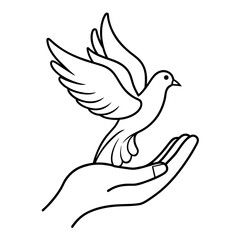 A dove flying into the sky from an outstretched hand line drawing