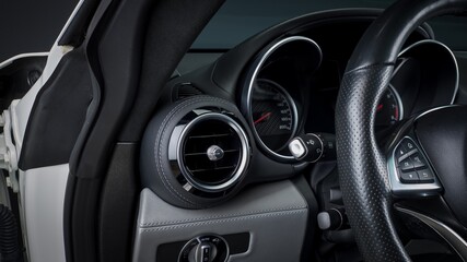 Black leather car steering wheel